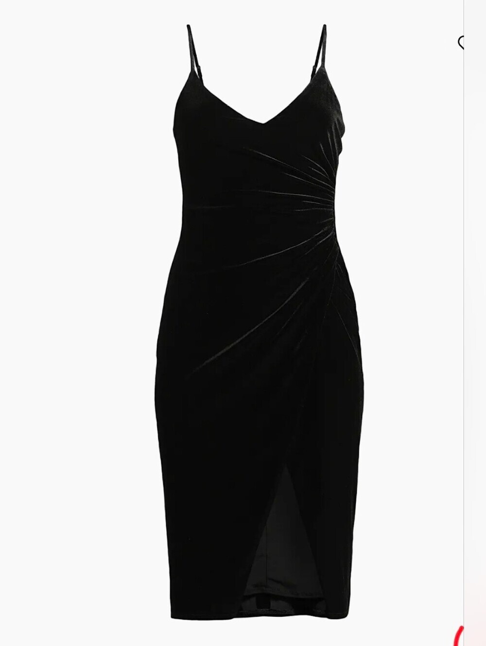 Black Halo Black Velvet Ruched Midi Slip Dress #2 D56